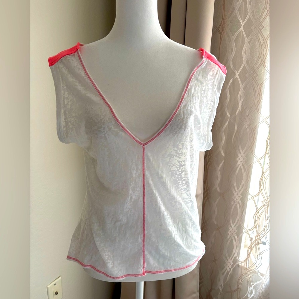 Victoria's Secret White Semi Coverup Sheer Top with Coral Accents, size S